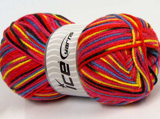 Lot of 2 x 180gr Skeins Ice Yarns MUCHO COLOR Yarn Fuchsia Red Lilac Yellow