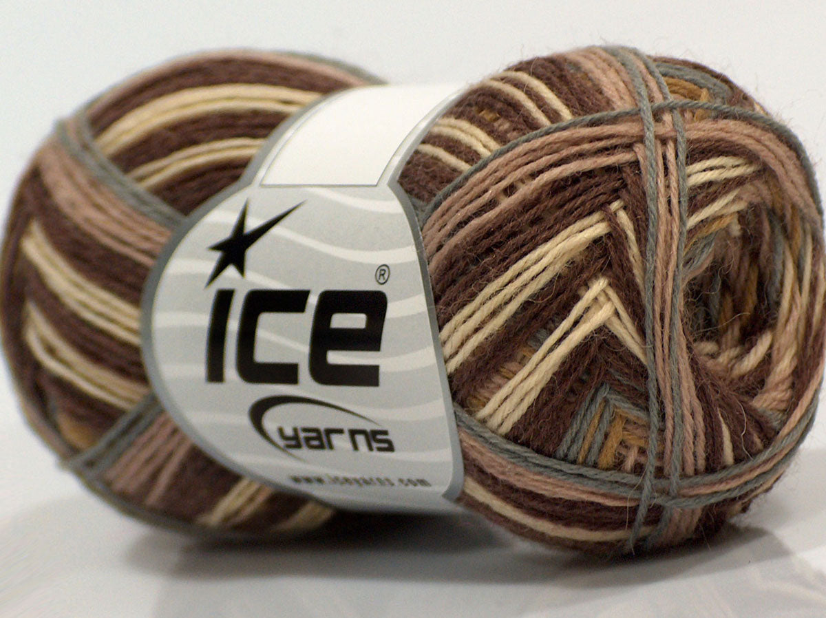 Lot of 8 Skeins Ice Yarns SALE SOCK YARN (75% Superwash Wool) Yarn Brown Shades Cream Grey