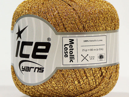 Lot of 6 Skeins Ice Yarns METALLIC LASE Hand Knitting Yarn Light Gold