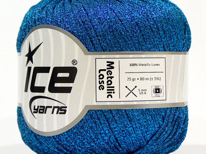 Lot of 6 Skeins Ice Yarns METALLIC LASE Hand Knitting Yarn Turquoise