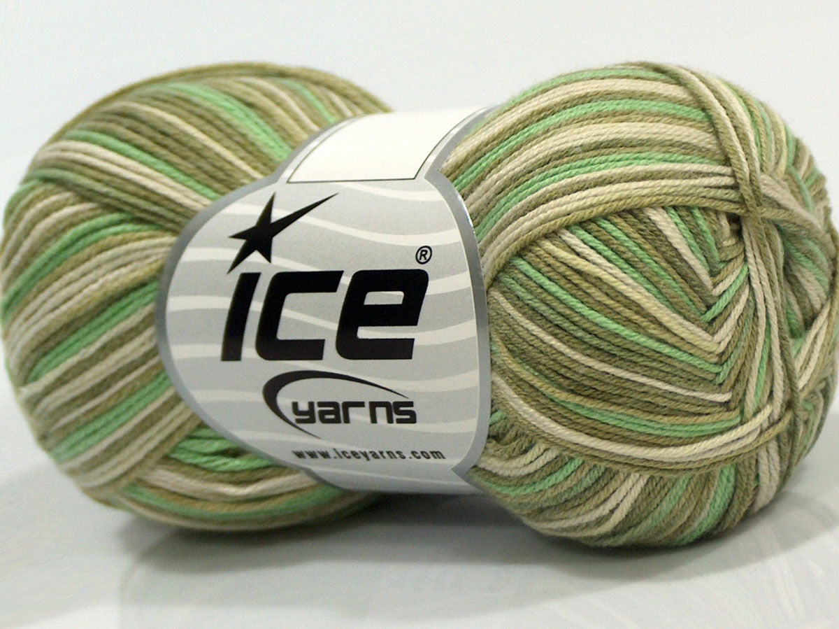 Lot of 6 Skeins Ice Yarns BABY SUMMER COLOR (50% Cotton) Yarn Green Shades Beige