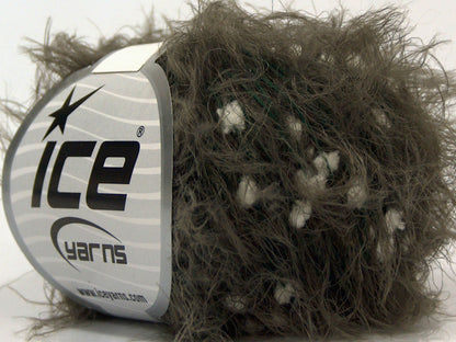 Lot of 8 Skeins Ice Yarns SALE EYELASH BLEND Yarn Dark Khaki Green White