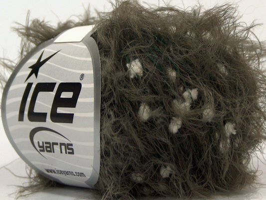 Lot of 8 Skeins Ice Yarns SALE EYELASH BLEND Yarn Dark Khaki Green White