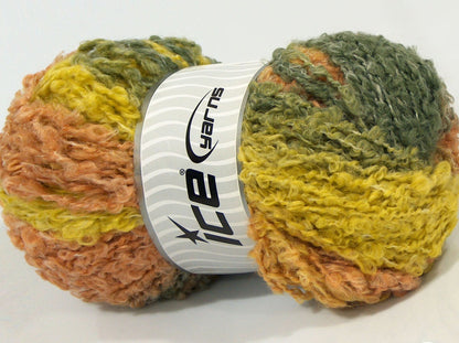 Lot of 4 x 100gr Skeins Ice Yarns BEATRICE (20% Mohair 30% Wool) Yarn Yellow Khaki Salmon