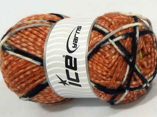 Lot of 4 x 100gr Skeins Ice Yarns MANAUS (40% Wool 10% Viscose) Yarn Orange Gold Beige White Black