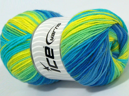 Lot of 4 x 100gr Skeins Ice Yarns MAGIC LIGHT Yarn Turquoise Blue Shades Green Shades