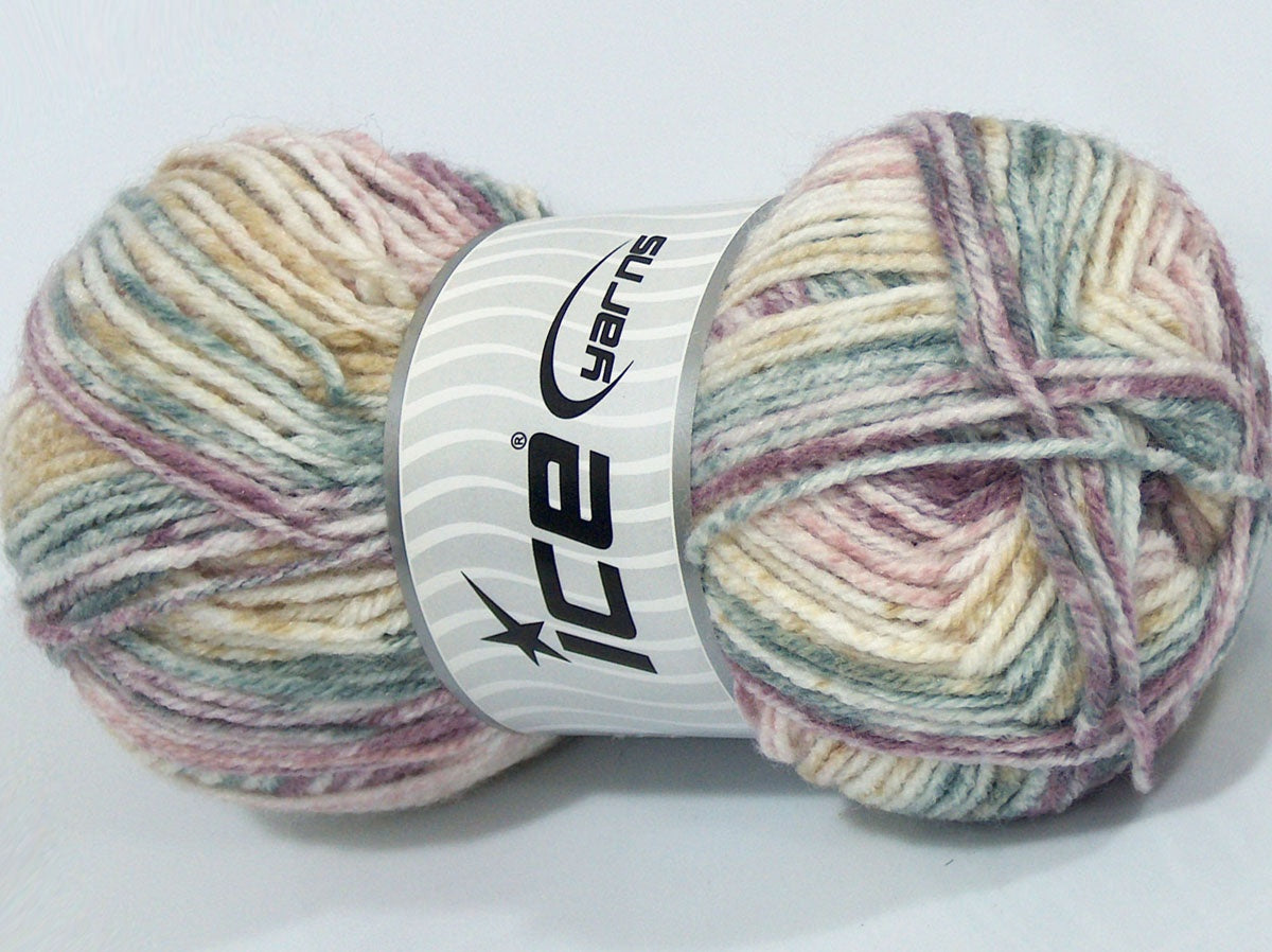 Lot of 4 x 100gr Skeins Ice Yarns SALE SELF-STRIPING (10% Wool) Yarn White Indigo Blue Beige Purple