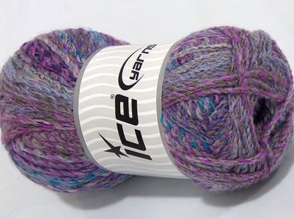 Lot of 2 x 200gr Skeins Ice Yarns SALE SELF-STRIPING Yarn Turquoise Lilac Shades Camel Grey