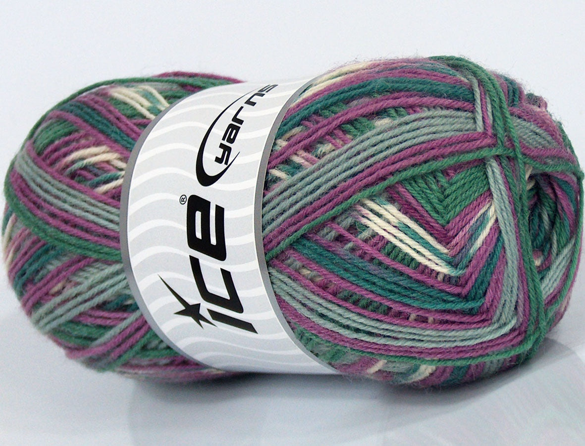 Lot of 4 x 110gr Skeins Ice Yarns SALE SOCK YARN (75% Superwash Wool) Yarn Green Light Grey Lilac
