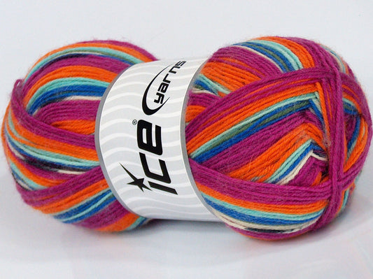 Lot of 4 x 105gr Skeins Ice Yarns SALE SOCK YARN (75% Superwash Wool) Yarn Fuchsia Orange Blue Shades Green