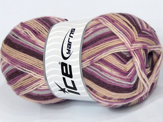 Lot of 4 x 100gr Skeins Ice Yarns PRINT SOCK (75% Superwash Wool) Yarn Lavender Beige Red Green Shades