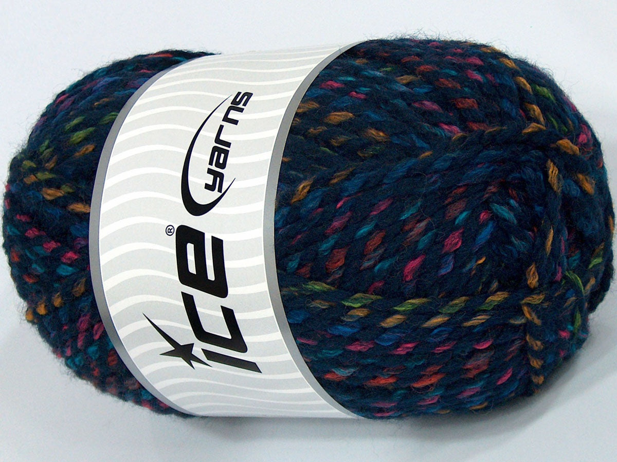 300 gr ICE YARNS SALE SELF-STRIPING (50% Wool) Yarn Dark Navy Turquoise Fuchsia