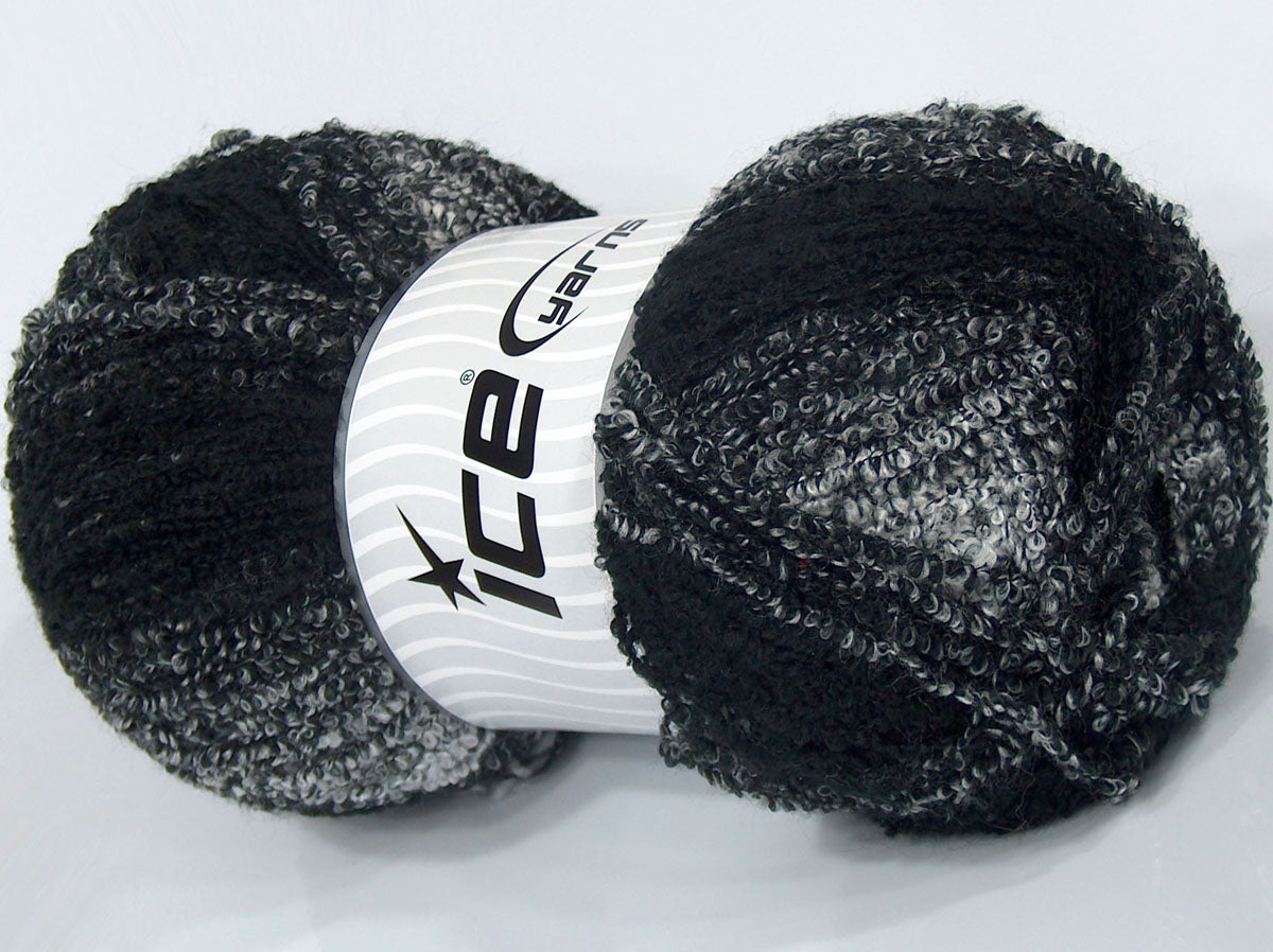 260 gr ICE YARNS SALE BOUCLE (10% Wool) Hand Knitting Yarn Black Grey