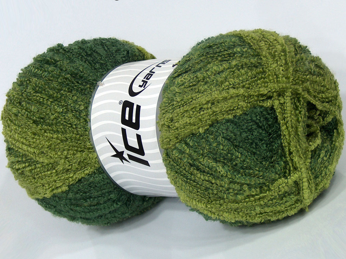 300 gr ICE YARNS SALE BOUCLE (10% Wool) Hand Knitting Yarn Green Shades