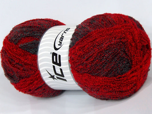 200 gr ICE YARNS SALE BOUCLE (10% Wool) Hand Knitting Yarn Red Anthracite