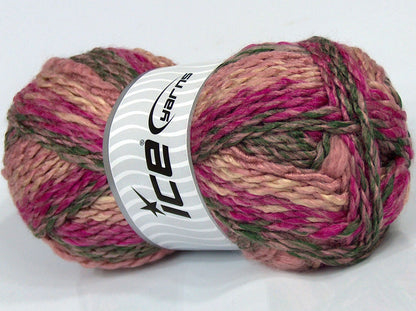 Lot of 4 x 100gr Skeins Ice Yarns SALE SELF-STRIPING Yarn Pink Shades Khaki Beige