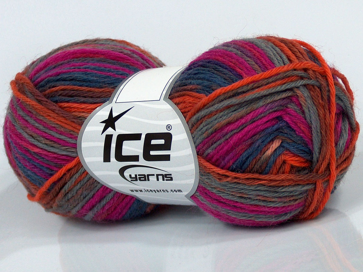 Lot of 6 Skeins Ice Yarns SALE SOCK YARN (75% Superwash Wool) Yarn Jeans Blue Salmon Grey Fuchsia