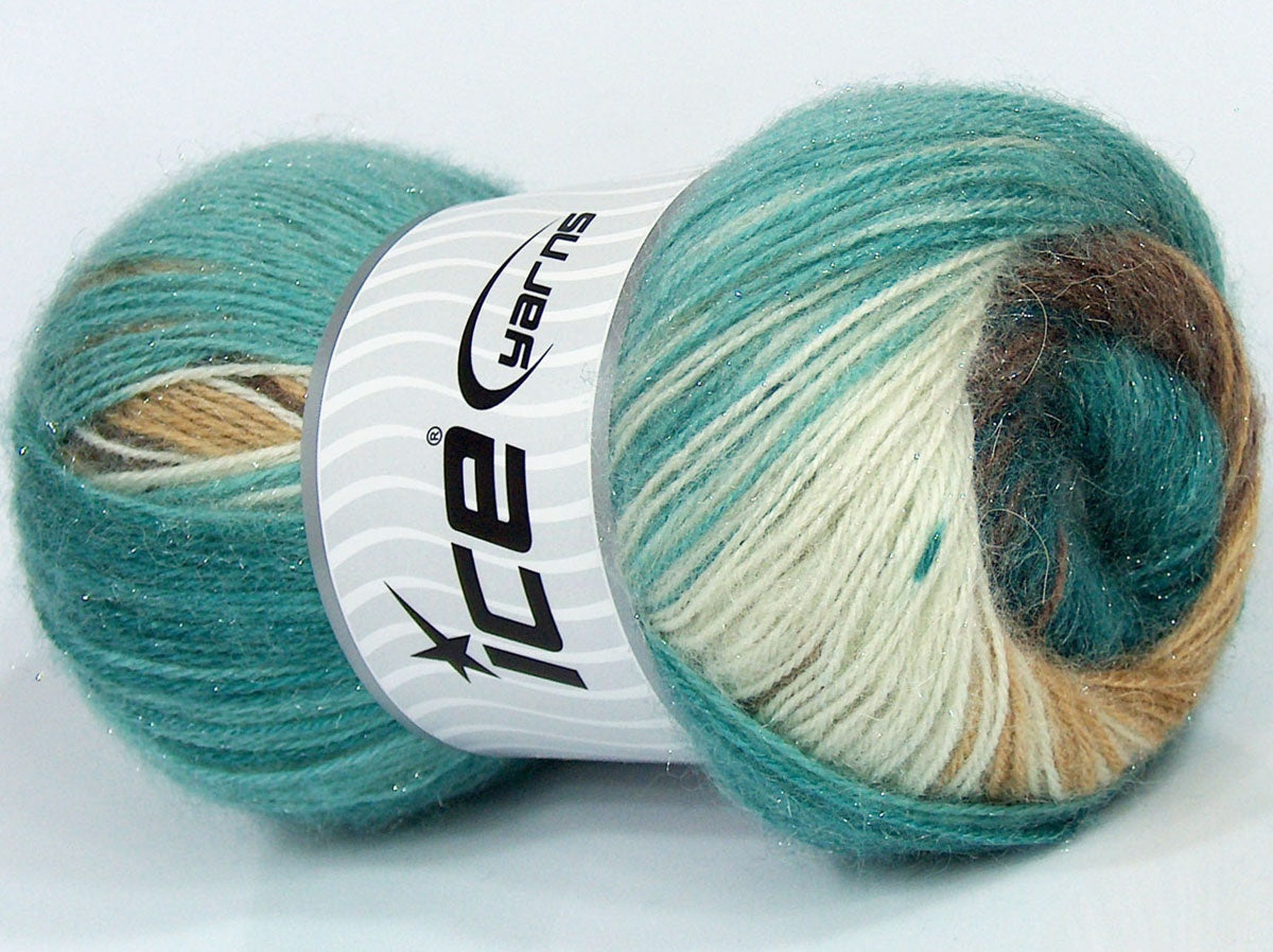 Lot of 4 x 75gr Skeins Ice Yarns SALE MOHAIR-WOOL BLEND (10% Mohair 15% Wool) Yarn Turquoise Shades Brown Shades Cream