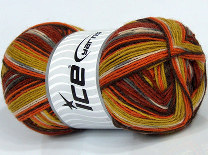 Lot of 4 x 100gr Skeins Ice Yarns SALE SOCK YARN (75% Superwash Wool) Yarn Orange Shades Olive Green Cream Brown