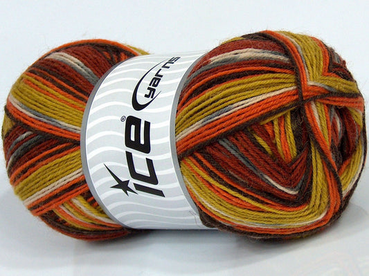 Lot of 4 x 100gr Skeins Ice Yarns SALE SOCK YARN (75% Superwash Wool) Yarn Orange Shades Olive Green Cream Brown