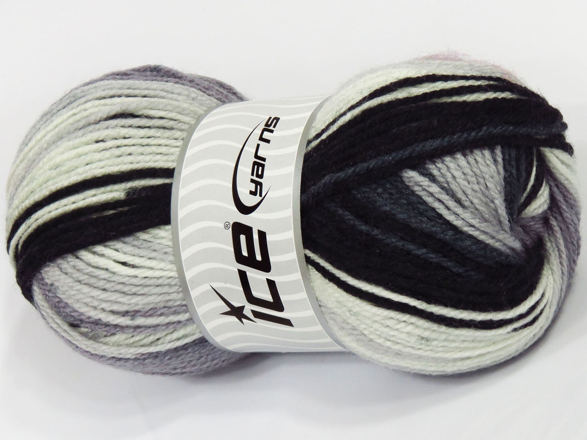 Lot of 4 x 90gr Skeins Ice Yarns SALE SELF-STRIPING Yarn Black Grey Shades White