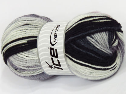 Lot of 4 x 90gr Skeins Ice Yarns SALE SELF-STRIPING Yarn Black Grey Shades White