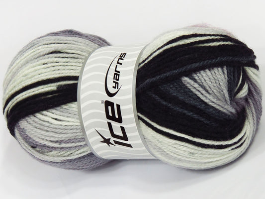 Lot of 4 x 90gr Skeins Ice Yarns SALE SELF-STRIPING Yarn Black Grey Shades White