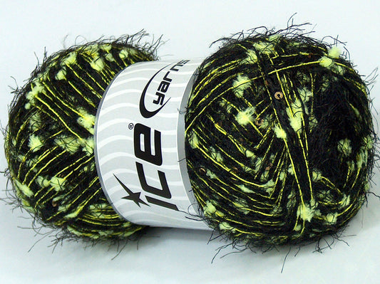 Lot of 4 x 100gr Skeins Ice Yarns CUSTOM BLEND (5% Paillette) Yarn Neon Green Black