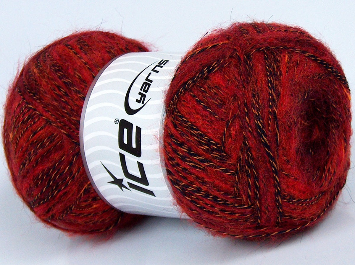 Lot of 4 x 100gr Skeins Ice Yarns SALE MOHAIR-WOOL BLEND (20% Mohair 5% Wool) Yarn Black Gold Red Burgundy