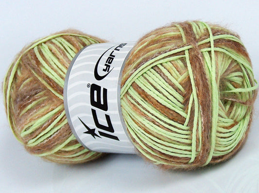 Lot of 4 x 100gr Skeins Ice Yarns CUSTOM BLEND (5% Wool) Yarn Brown Shades Neon Green