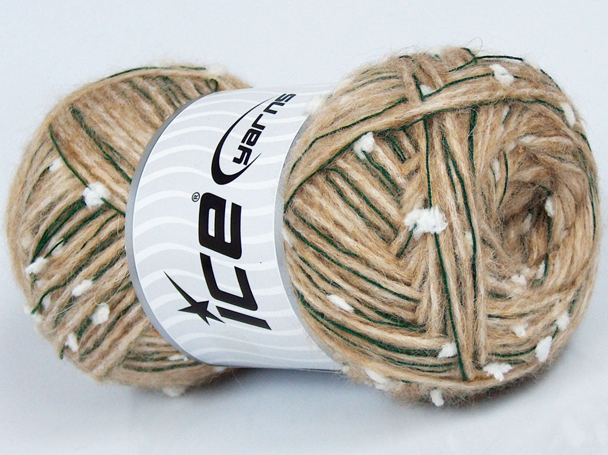 Lot of 4 x 100gr Skeins Ice Yarns CUSTOM BLEND (30% Wool) Yarn Jungle Green White Light Brown