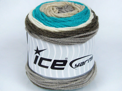 Lot of 3 x 100gr Skeins Ice Yarns CAKES WOOL (20% Wool) Yarn Light Camel Beige Turquoise Cream Khaki