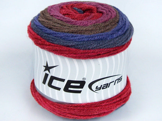 Lot of 3 x 100gr Skeins Ice Yarns CAKES WOOL (20% Wool) Yarn Red Fuchsia Camel Purple Shades