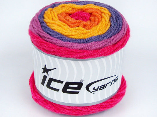 Lot of 3 x 100gr Skeins Ice Yarns CAKES WOOL (20% Wool) Yarn Orange Yellow Lavender Orchid Fuchsia