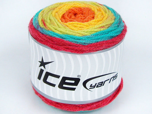 Lot of 3 x 100gr Skeins Ice Yarns CAKES WOOL (20% Wool) Yarn Rainbow