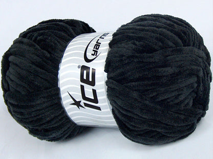 Lot of 4 x 100gr Skeins Ice Yarns VELVET CHENILLE Hand Knitting Yarn Black