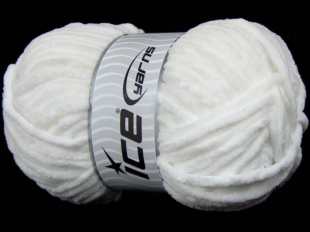 Lot of 4 x 100gr Skeins Ice Yarns VELVET CHENILLE Hand Knitting Yarn White