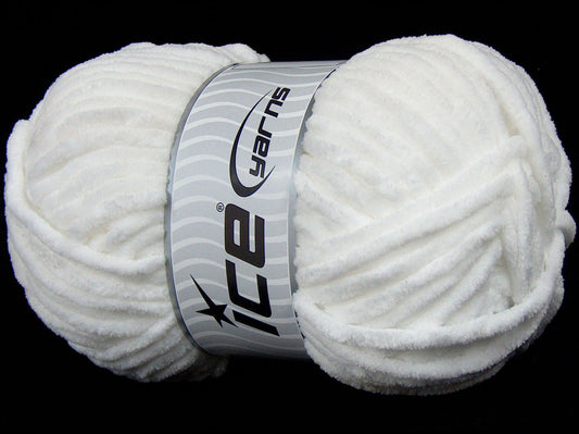 Lot of 4 x 100gr Skeins Ice Yarns VELVET CHENILLE Hand Knitting Yarn White