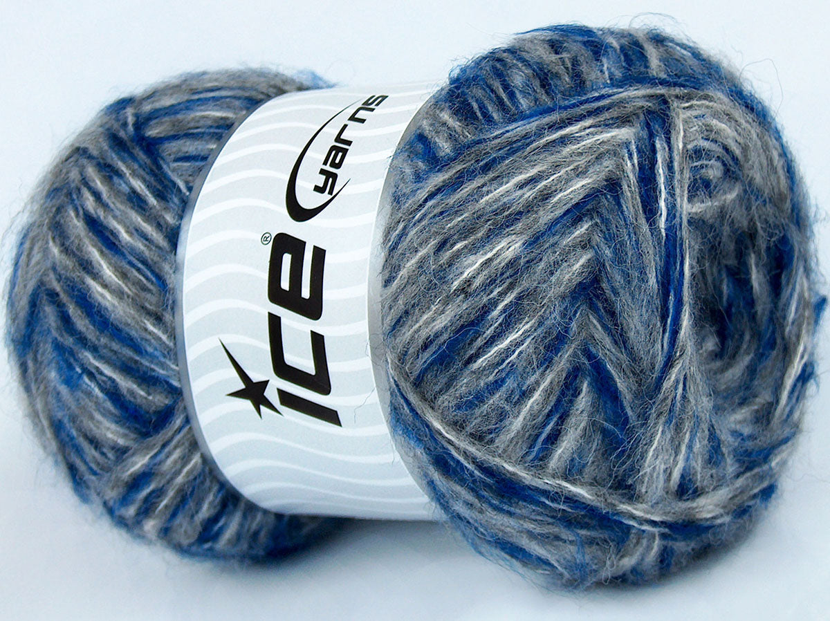 Lot of 4 x 100gr Skeins Ice Yarns SALE MOHAIR-WOOL BLEND (10% Wool 5% Mohair) Yarn Blue Grey White