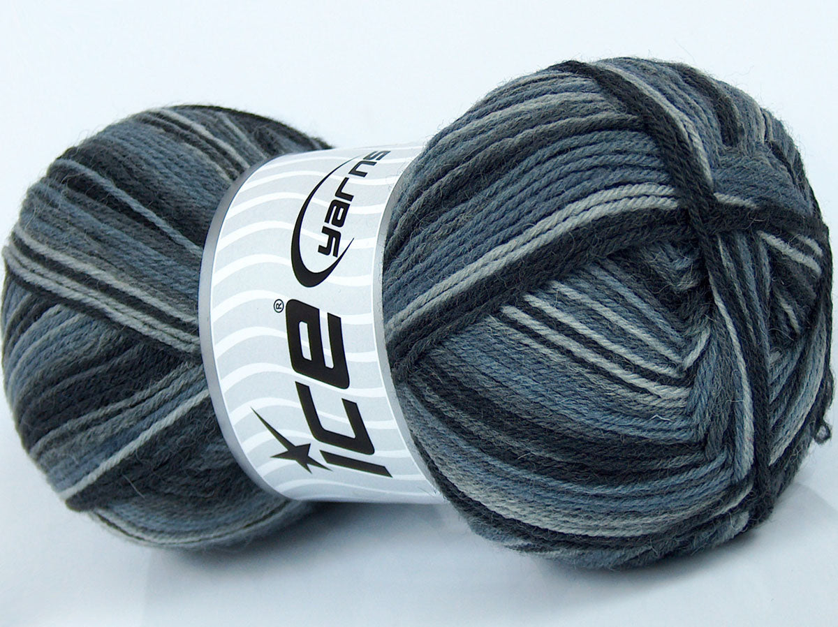 Lot of 4 x 100gr Skeins Ice Yarns ELITE SOCK (75% Superwash Wool) Yarn Grey Shades