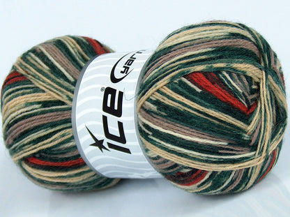 Lot of 4 x 100gr Skeins Ice Yarns ELITE SOCK (75% Superwash Wool) Yarn Green Camel Cream Shades Brown Orange