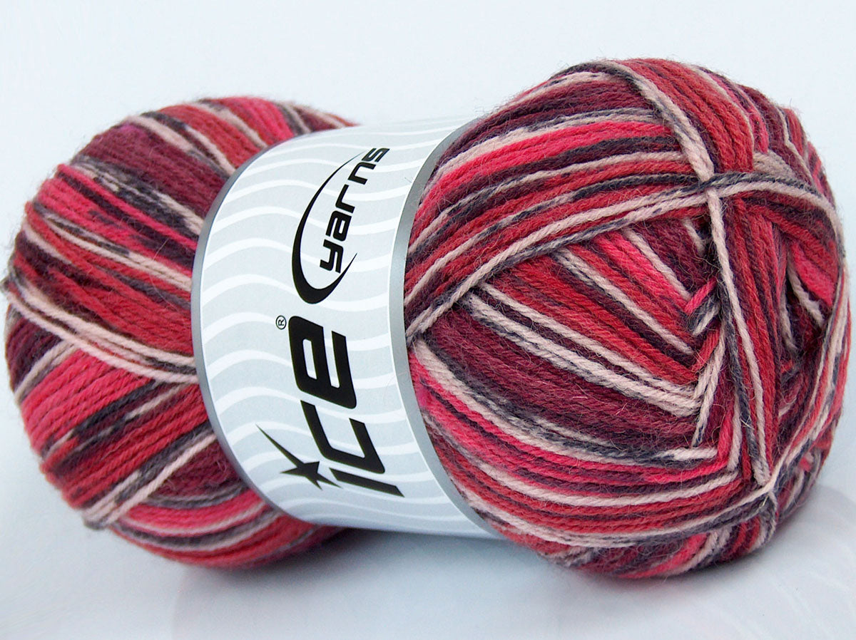 Lot of 4 x 100gr Skeins Ice Yarns ELITE SOCK (75% Superwash Wool) Yarn Red Burgundy Shades Pink Grey
