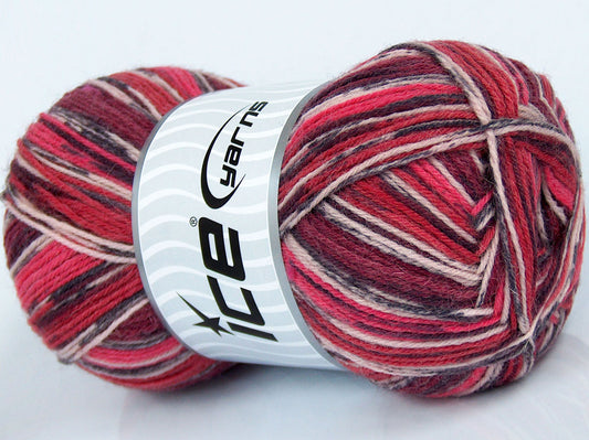 Lot of 4 x 100gr Skeins Ice Yarns ELITE SOCK (75% Superwash Wool) Yarn Red Burgundy Shades Pink Grey