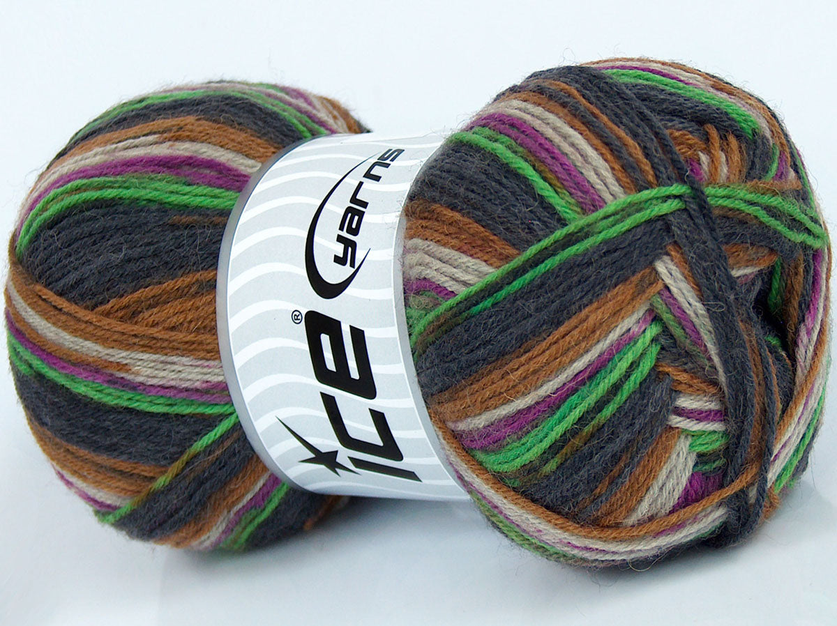 Lot of 4 x 100gr Skeins Ice Yarns ELITE SOCK (75% Superwash Wool) Yarn Dark Grey Green Purple Light Beige Caramel