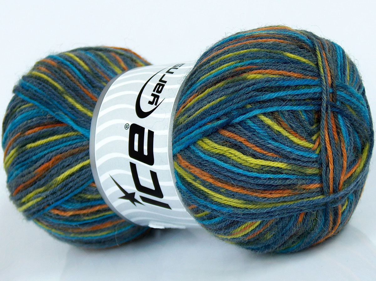 Lot of 4 x 100gr Skeins Ice Yarns ELITE SOCK (75% Superwash Wool) Yarn Jeans Blue Turquoise Gold Green
