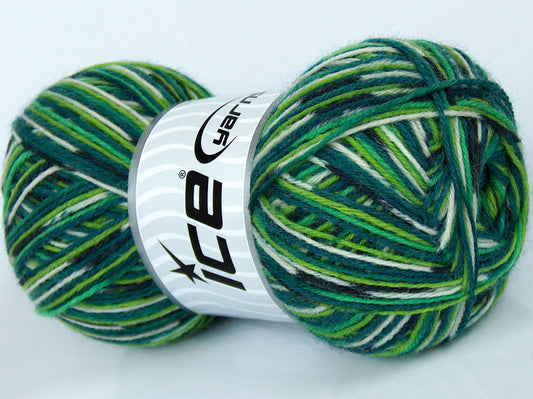 Lot of 4 x 100gr Skeins Ice Yarns COLORWAY SOCK (75% Superwash Wool) Yarn Green Shades Cream Black