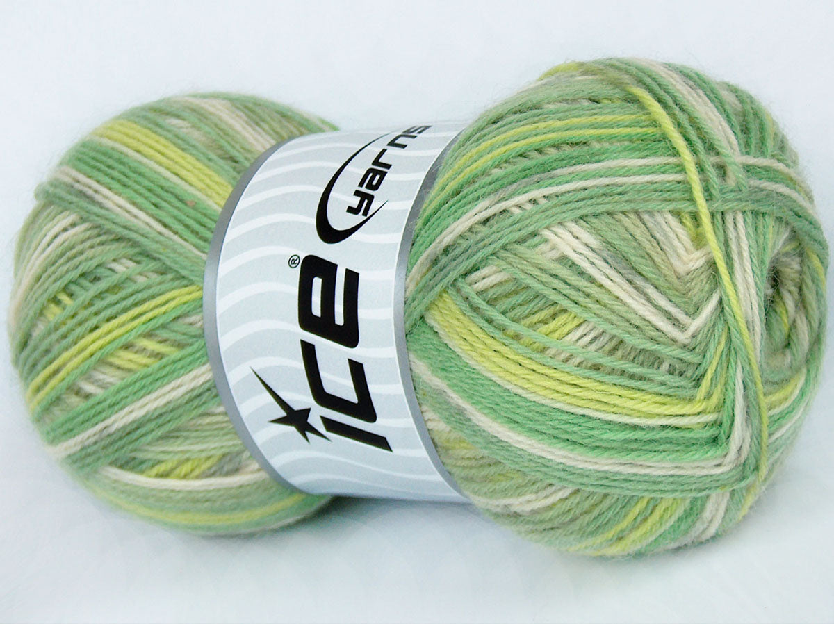 Lot of 4 x 100gr Skeins Ice Yarns COLORWAY SOCK (75% Superwash Wool) Yarn Green Shades Cream