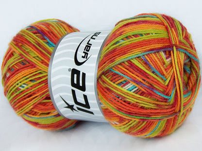 Lot of 4 x 100gr Skeins Ice Yarns COLORWAY SOCK (75% Superwash Wool) Yarn Rainbow