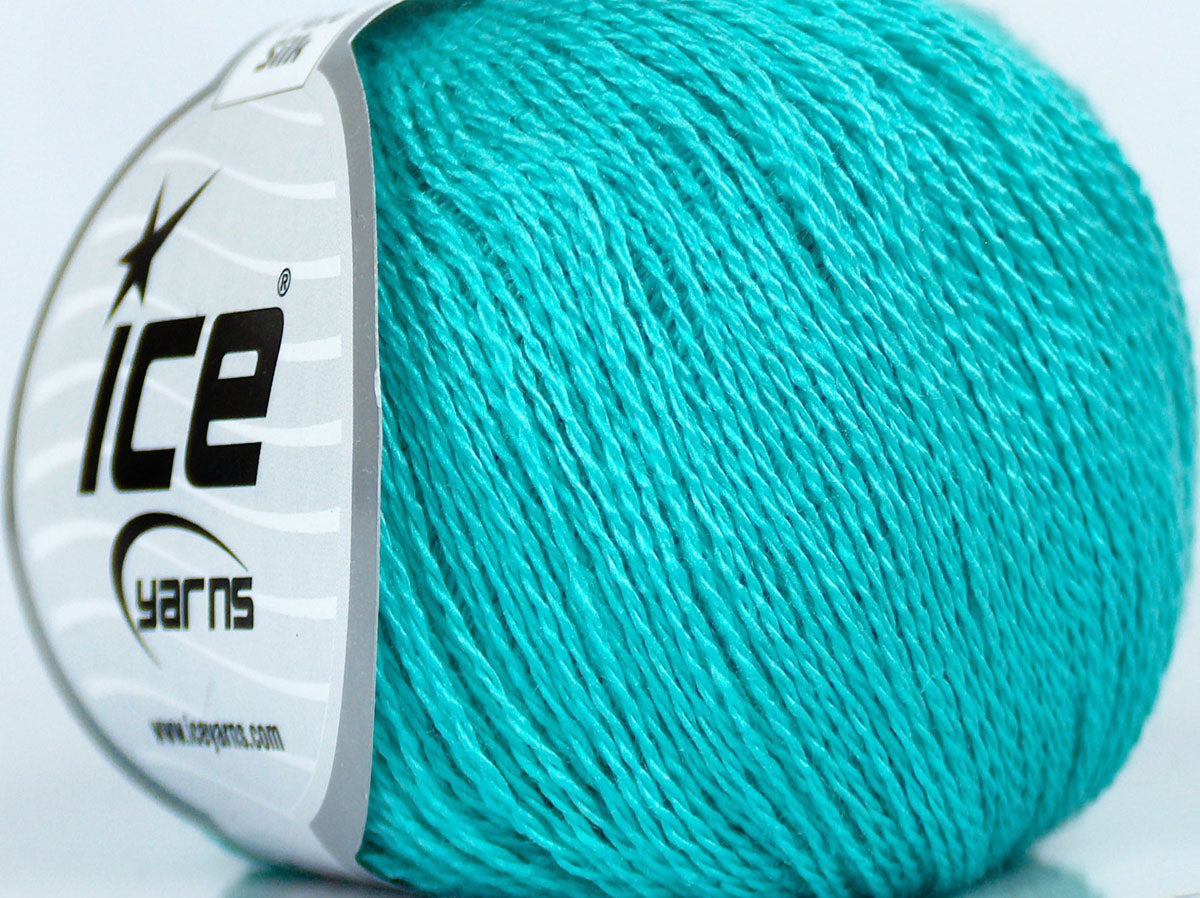 Lot of 6 Skeins Ice Yarns PURE SILK (100% Silk) Hand Knitting Yarn Aqua Green