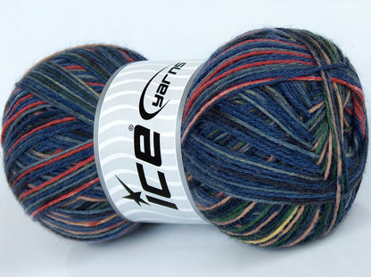 Lot of 4 x 100gr Skeins Ice Yarns COLORWAY SOCK (75% Superwash Wool) Yarn Blue Shades Green Yellow Red Pink